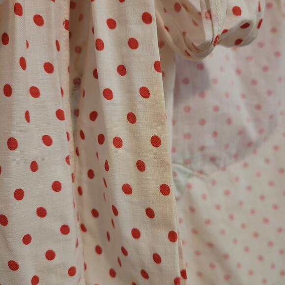 Tulip Applique Polka Dot Apron Red Trim Tie Waist Pocket Spring Kitchen Pin Up - Picture 6 of 7